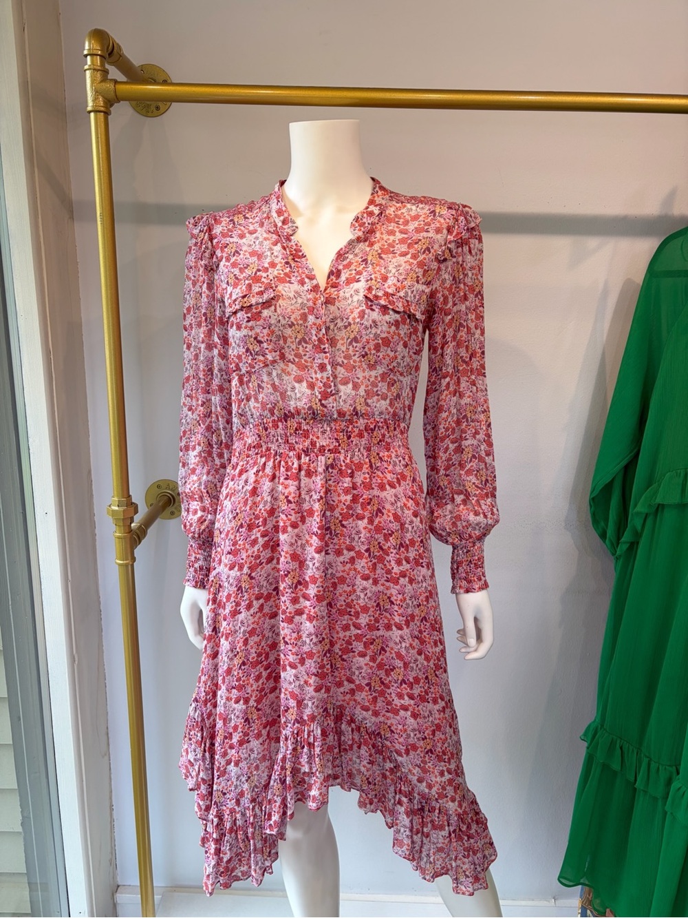 Hale Bob Floral Long-Sleeve Smocked Waist Dress - Pink